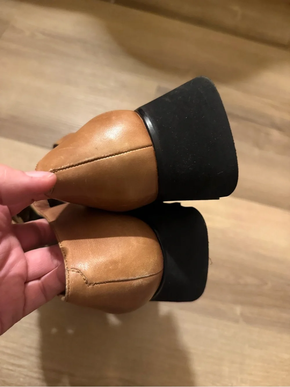 Free People Cognac Leather Buckle Fisherman Sandals